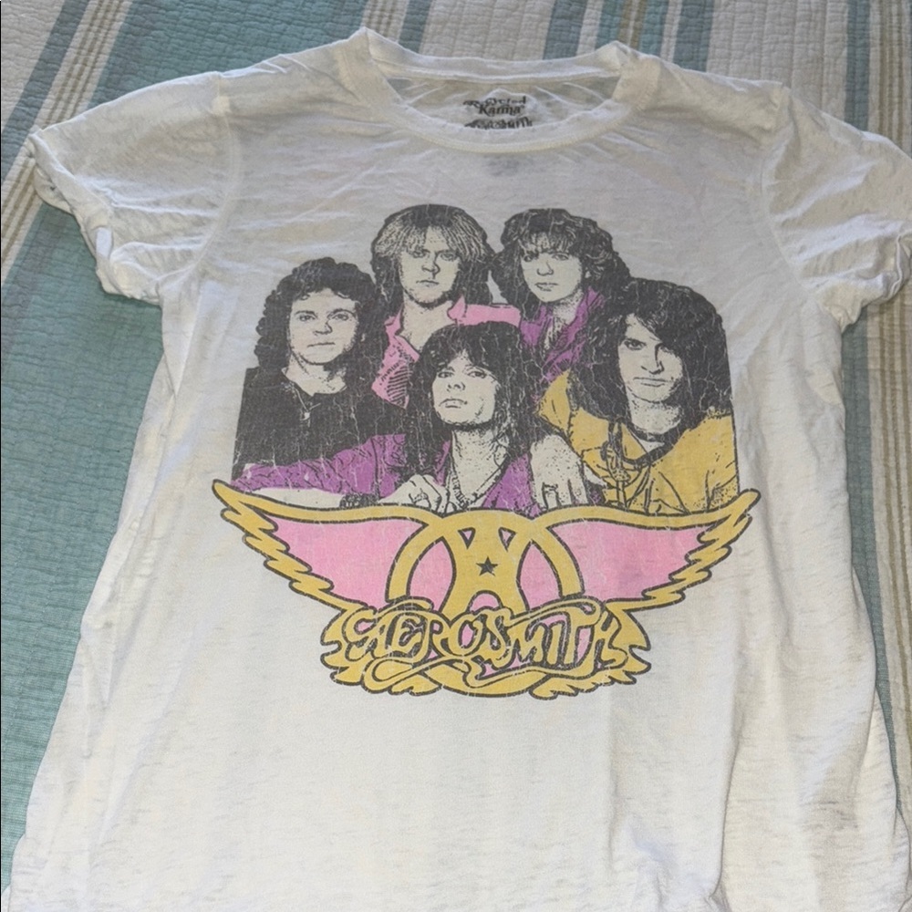 BOGO 🌸🌼 Recycled Karma White Aerosmith Graphic Short Sleeve Tee NWOT